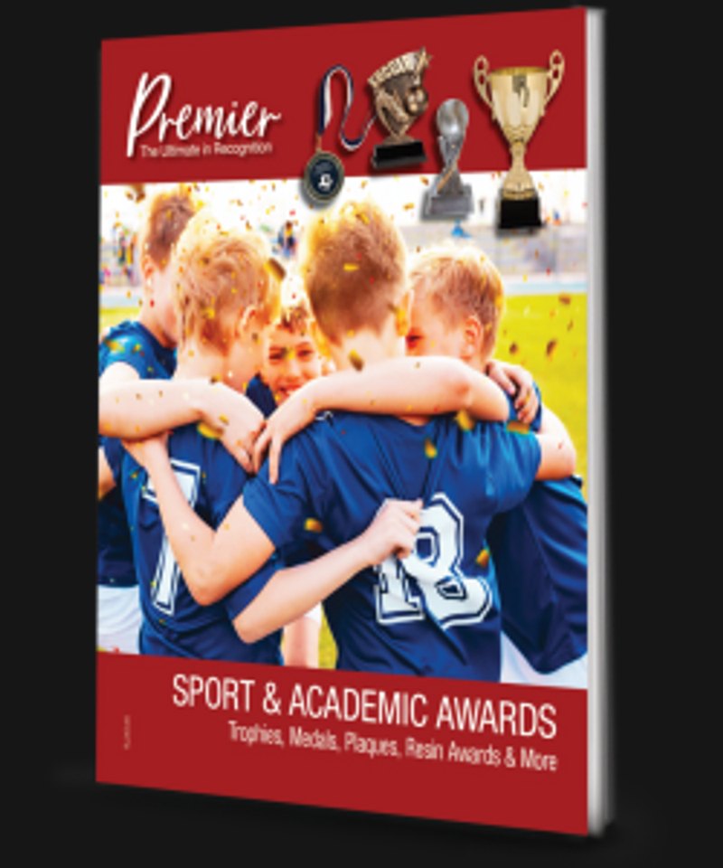 Sport and academic awards catalog cover with trophies and medals