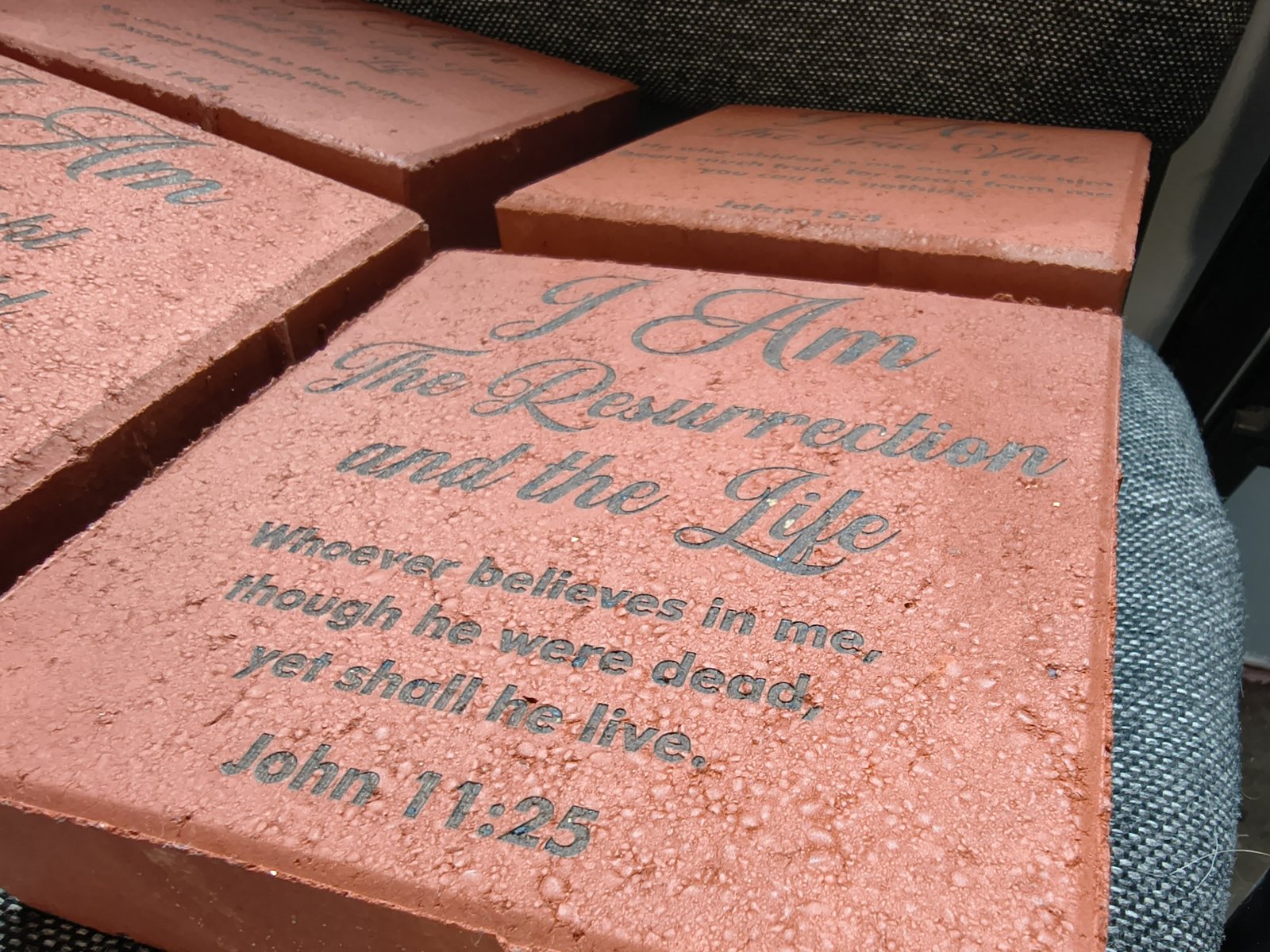 Engraved memorial paver brick with a scripture inscription